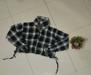 Black &amp; White Check Crop Shirt For Women And Girls