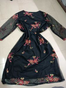 Elegant Black Floral Embroidered Dress