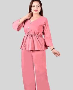 New Crep Solid Co ord Set