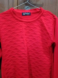 Red Textured Knit Sweater