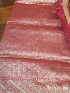 Beautiful Coral Colour Saree With Blouse -new