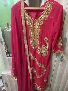 Red Embroidered Kurta Set