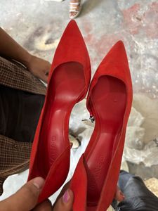MANGO Suede Red Pumps