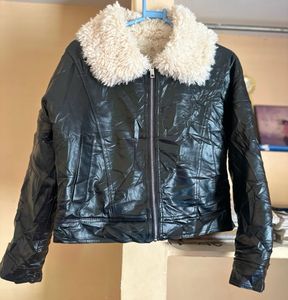 Black Faux Leather Jacket with Fur