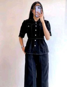Black Puff Sleeve Top And Bottom Dress