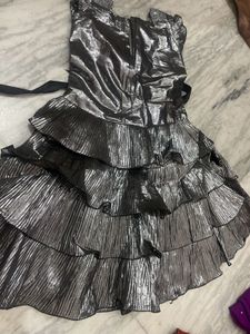 Silver Ruffled Party Dress