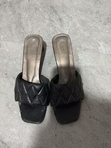 Black Quilted Heeled Sandals