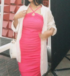 Hot Pink Colour Bodycon Mini Dress