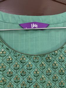 Libas Green Embroidered Silk kurta