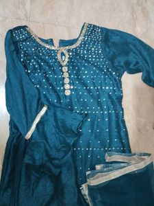 Teal Embellished Kurta