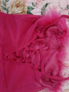 Pink Feather Trim Dress 24-26 bust