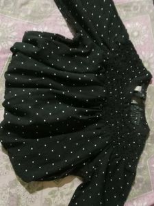 Crop Top Full Sleeve Black With White Dots