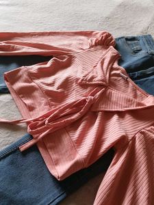 🎉 Combo Pink Top And Bootcut Blue Jeans