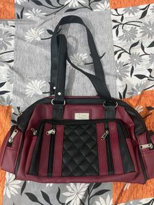 Burgundy & Black Quilted Satchel