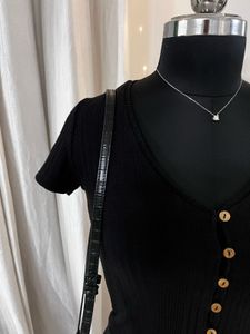 Black Front Buttoned Ribbed Top