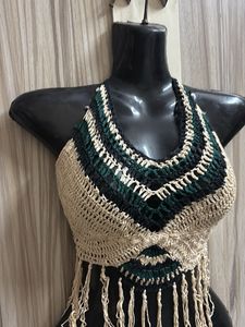 Boho Crochet Halter Top with Fringe