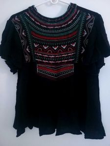 Embroidered Black Top