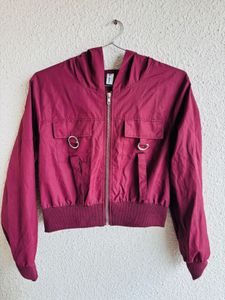 Burgundy Cropped Hoodie Jacket