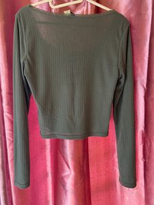 H&amp;M Lace Trimmed Ribbed Top