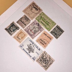 10 vintage Indian Princely State stamps