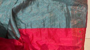 Aqua Blue Saree With Pink Little