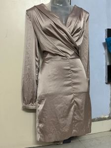 SHEIN BRANDED Pintrest Elegant Taupe Wrap Dress