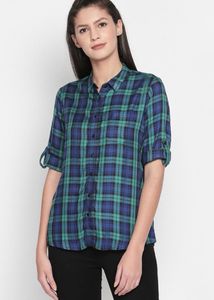 BARE DENIM Blue Checked Cotton Shirt