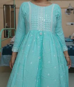 Beautiful Cotton Sea Green Embroidered Kurta