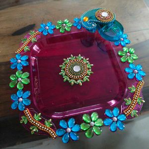 Decorated Pooja Thali with roli teeka dibbi