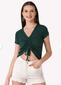 Zudio Green Ruched Crop Top