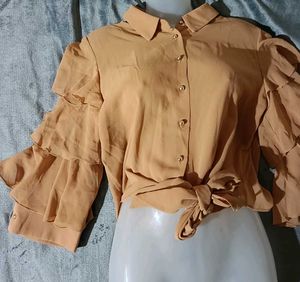 Ruffle Sleeve Tie-Front Top