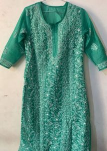 Green Embroidered Kurta