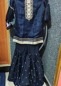 Embroidered Navy Sharara Dress