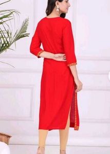 Red Embroidered Kurti Dress