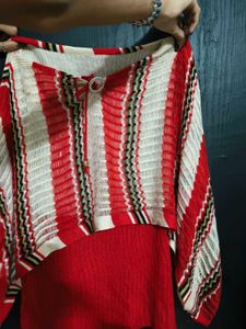 Striped Red Poncho Top