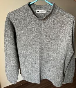Grey Mock Neck Knitted Sweater