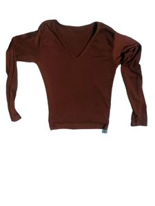 Brown V-Neck Long Sleeve Top