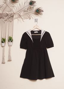 Chic Black Mini Dress with Sailor Collar