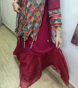 Maroon Indian Gown with Shiny Dupatta