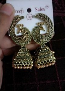 Peacock Design Golden Earrings