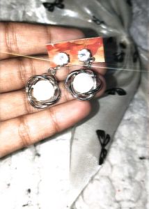 Silver Flower Drop Earrings