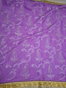 Lavender Paisley Embroidered Saree