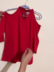 Red Cold Shoulder Top
