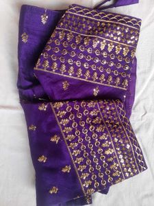 Purple &amp; Gold Embroidered Sari Blouse