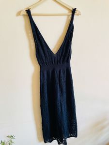 Navy Crochet Mini Dress