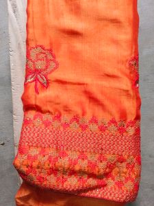 Orange Saree, Red Colour add for Border,No Blouse Piece