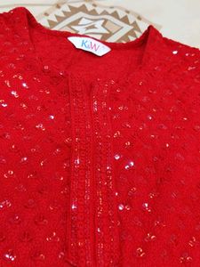 Red Chikankari Kurthi