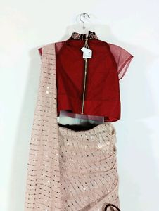 Maroon Embroidered Ready to Wear Saree (Women)