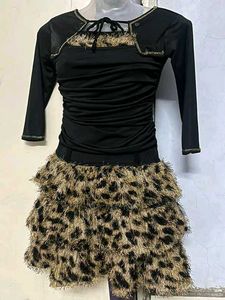 Black & Leopard Print Layered Mini Dress