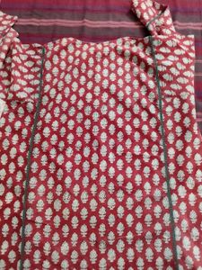 Fabindia Red &amp; White Floral Print Kurta